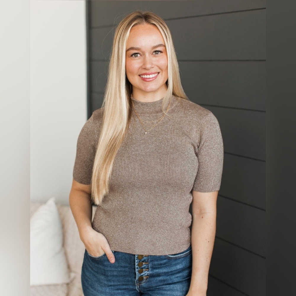 All That Glitters Knit Top- Mocha